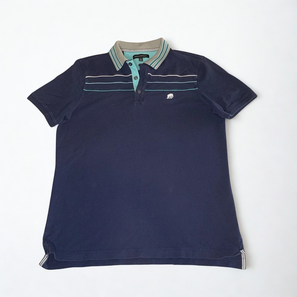 Banana Republic Polo Shirt Mens M Blue Striped Retro Y2K Preppy Golf Casual